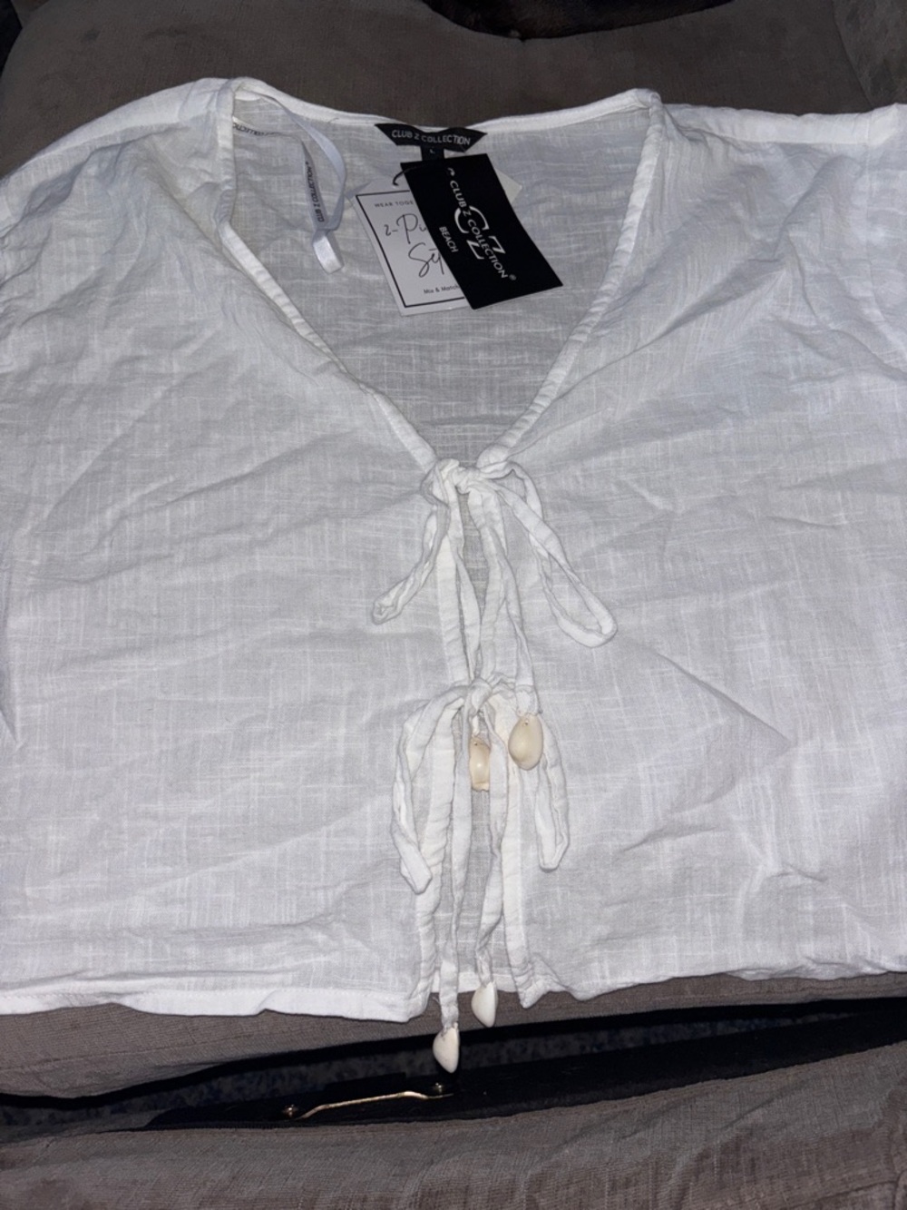 Club Z Collection White Linen Tie-Front Top and short set
